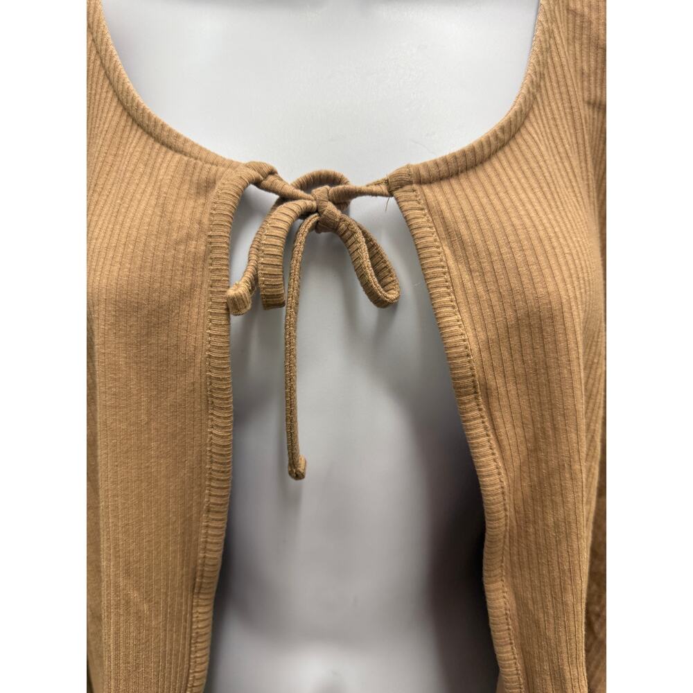 Primark Womens XL Cardigan Blue Long Sleeve Tie Tan Brown Hem Shawl - Picture 4 of 4